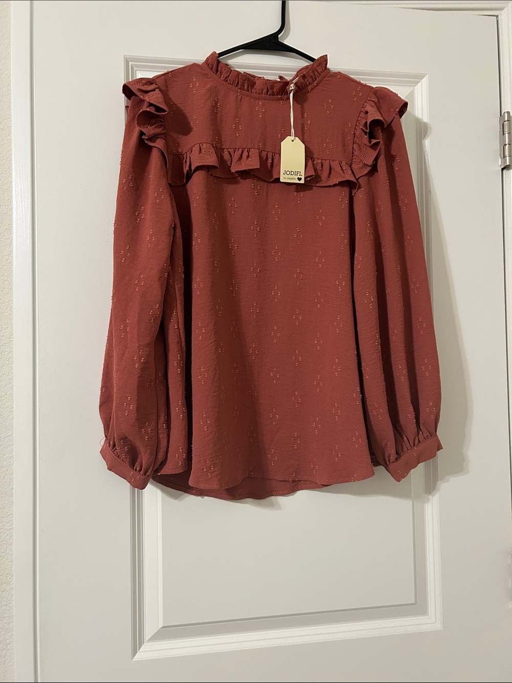 JODIFL Ruffled Yoke Long Sleeve Blouse - Dusty Rose